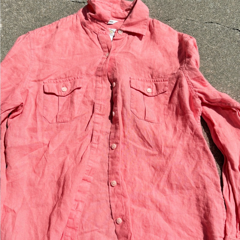 Men's Coral Button-Front Linen Shirt Jacket